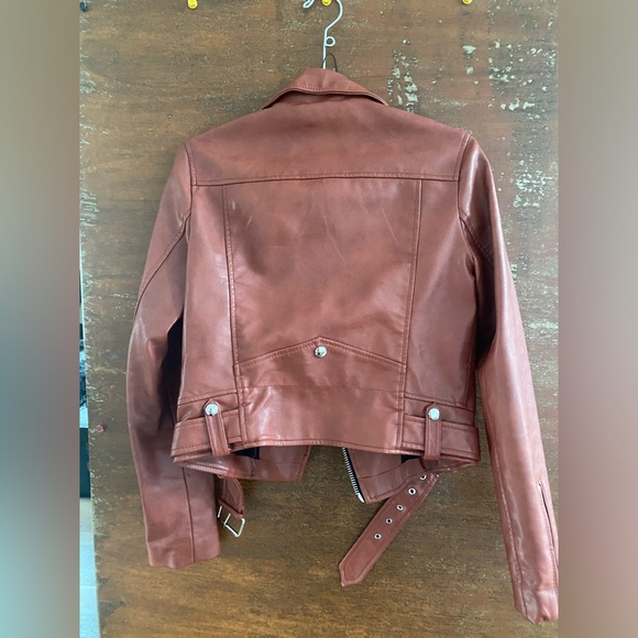Bershka Light Brown Faux Leather Motorcycle Jacket NWOT size Small - Picture 4 of 4
